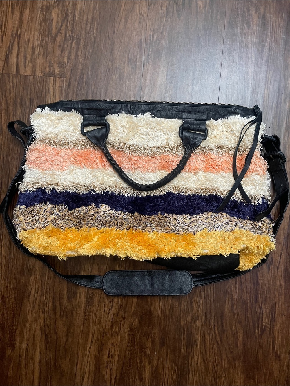 Cleobella Colinas stripe shaggy sparkle furry large Revolve Weekend Bag - Picture 3 of 16